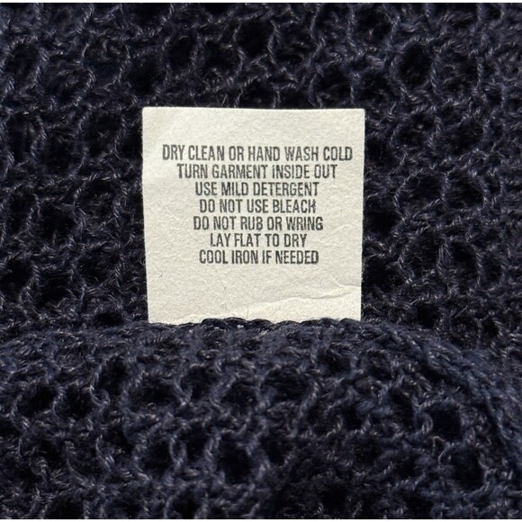 Joan Vass Navy Blue Linen Cotton Oversize Mesh Sheer Boxy Striped Sweater O/S - Picture 6 of 8